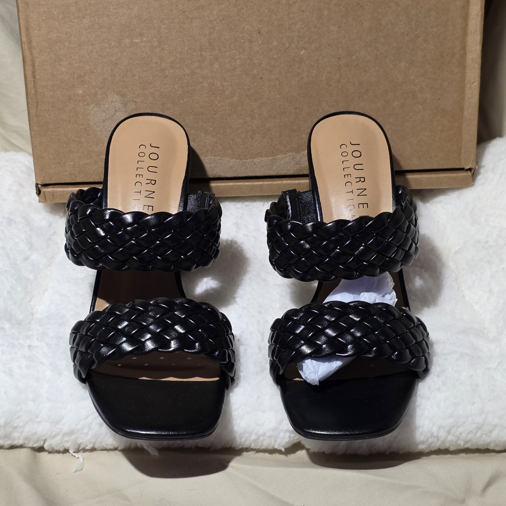 Journee Collection Black Braided Double-Strap Slide Mules 7.5